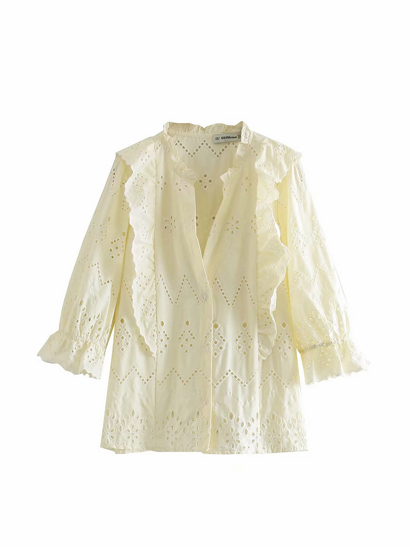 Női ing V-nyakú sárga színben