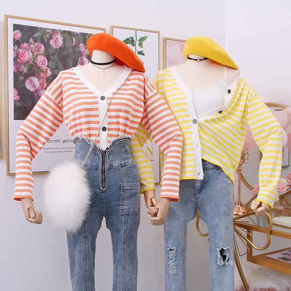 Cardigan de damă în dungi modern cu nasturi - mai multe culori