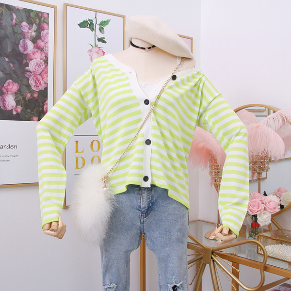 Cardigan de damă în dungi modern cu nasturi - mai multe culori