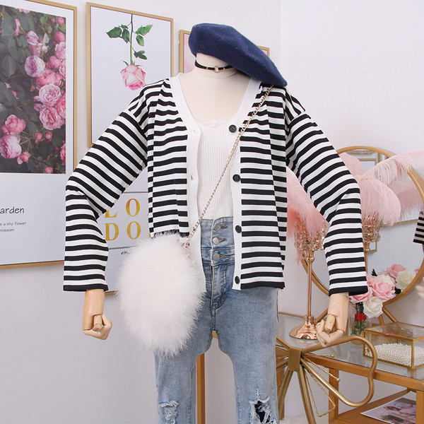 Cardigan de damă în dungi modern cu nasturi - mai multe culori