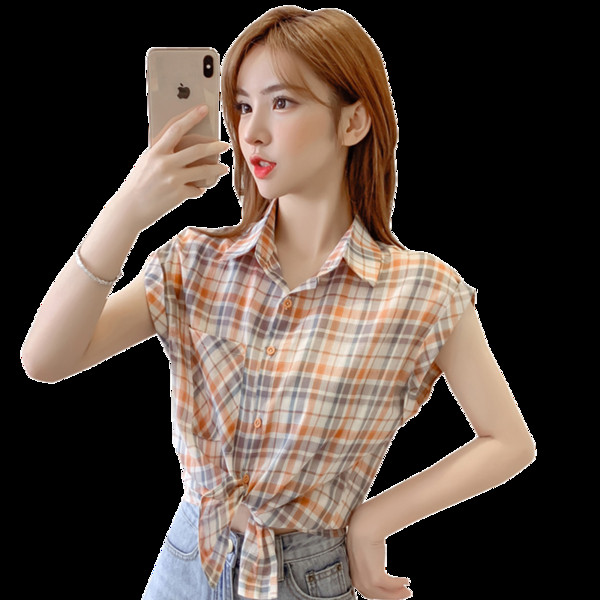 Női kockás ing rövid ujjal és gombokkal