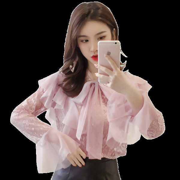 Cămașă elegantă de damă cu mâneci lungi și dantelă - în trei culori