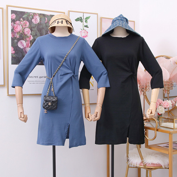 Rochie modernă de damă, cu fante și decolteu O - patru culori