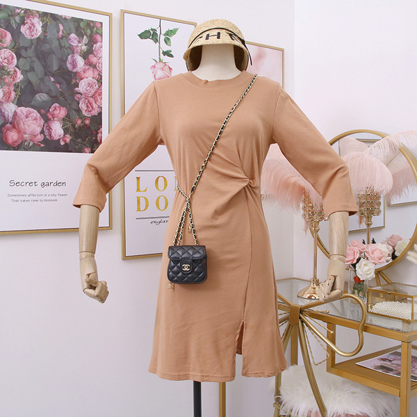 Rochie modernă de damă, cu fante și decolteu O - patru culori