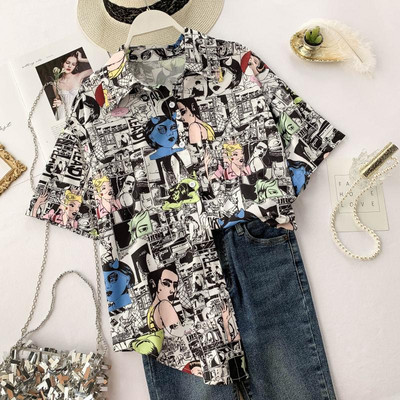 Modern női ing klasszikus gallérral és rövid ujjú három színben