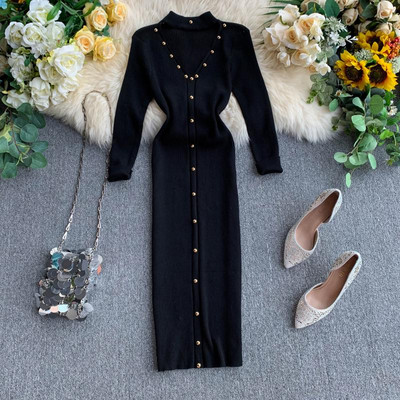 Rochie moderna de dama lunga cu elemente metalice in mai multe culori