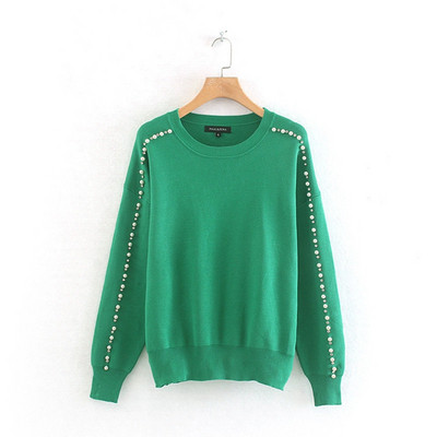 Pulover de dama din tricotat subtire in doua culori si decor - perle