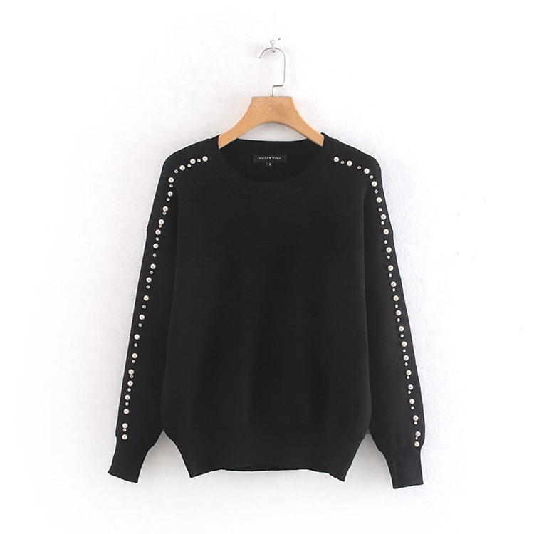 Pulover de dama din tricotat subtire in doua culori si decor - perle