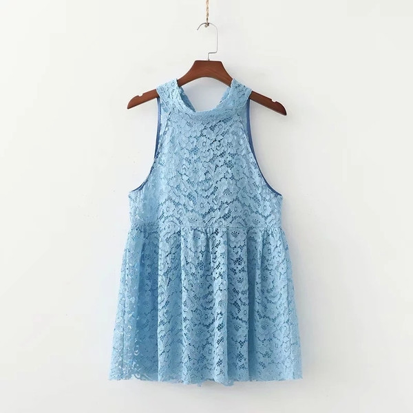 Maieu de dama cu dantela - model lat de culoare albastra