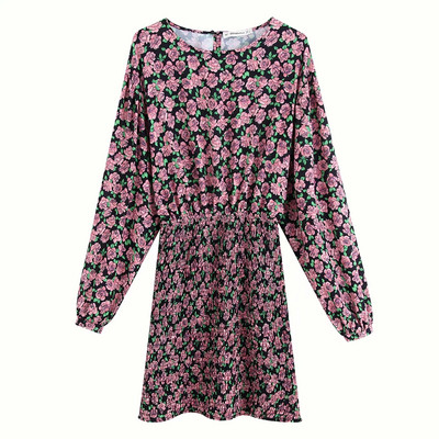 Modern női ruha virágos motívumokkal, hosszú ujjal