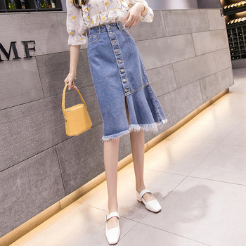 Fusta de dama actuala cu talie inalta si nasturi