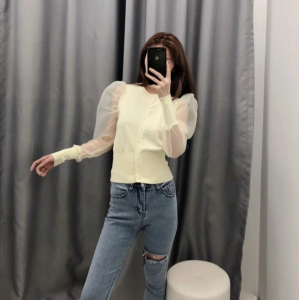 Cardigan de dama model nou cu maneci din tul in doua culori