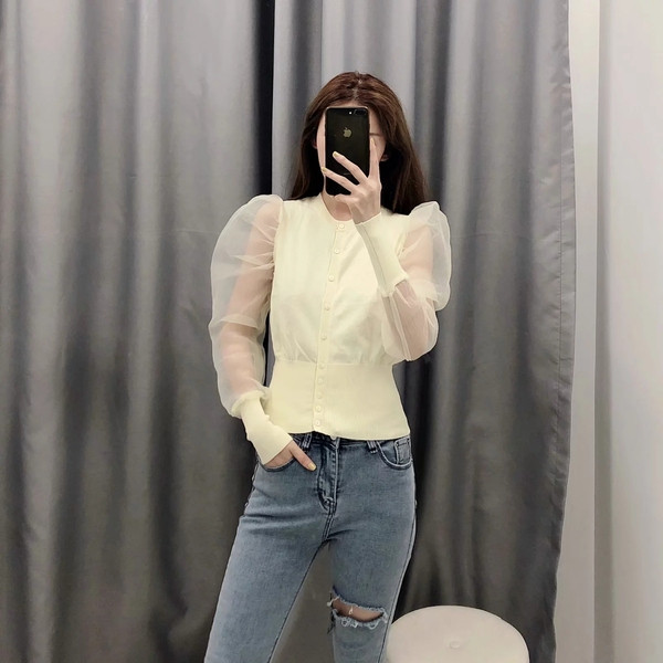 Cardigan de dama model nou cu maneci din tul in doua culori