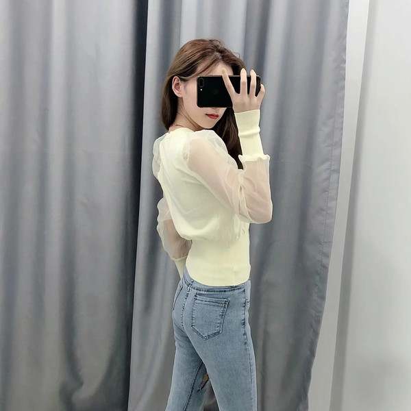 Cardigan de dama model nou cu maneci din tul in doua culori