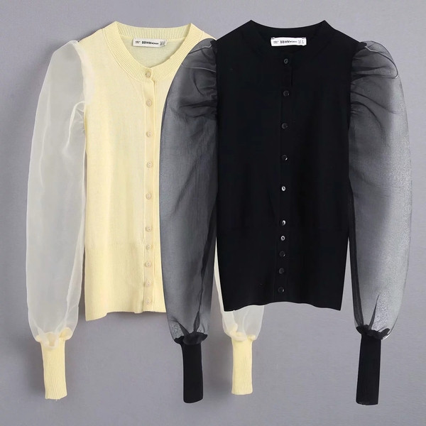 Cardigan de dama model nou cu maneci din tul in doua culori