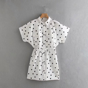 Rochie de dama cu buline cu maneca scurta de culoare alba