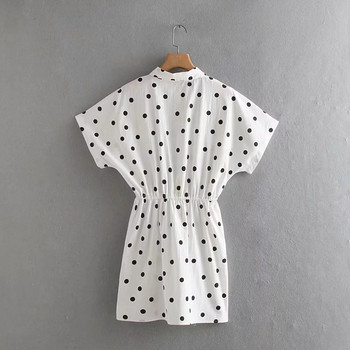 Rochie de dama cu buline cu maneca scurta de culoare alba