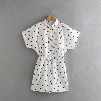 Rochie de dama cu buline cu maneca scurta de culoare alba