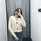 Cardigan de dama din tricotat subtire cu nasturi colorati