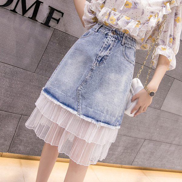 Modern női szoknya kék színben, zsebekkel