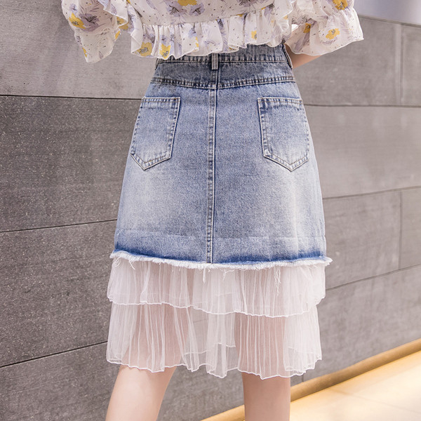 Modern női szoknya kék színben, zsebekkel