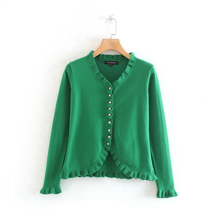 Női kardigán zöld színben, díszítéssel - gyöngy