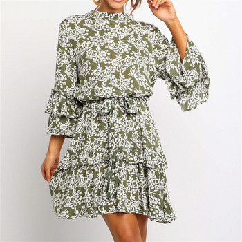 Rochie modernă de damă cu legături în talie în verde