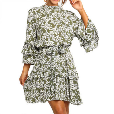 Rochie modernă de damă cu legături în talie în verde