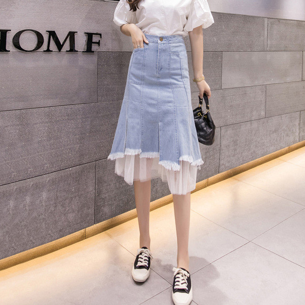 Fusta de dama moderna in albastru cu talie inalta