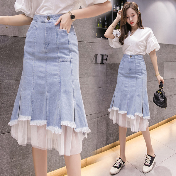 Fusta de dama moderna in albastru cu talie inalta