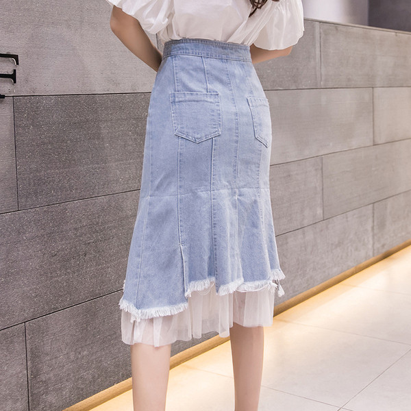 Fusta de dama moderna in albastru cu talie inalta