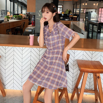 Rochie casual de dama in carouri cu maneci scurte