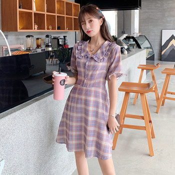 Rochie casual de dama in carouri cu maneci scurte