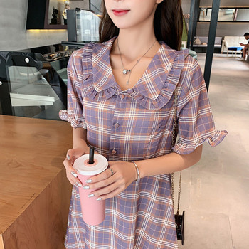 Rochie casual de dama in carouri cu maneci scurte