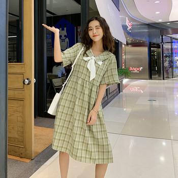 Női alkalmi kockás ruha zöld színben