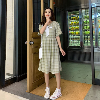 Női alkalmi kockás ruha zöld színben