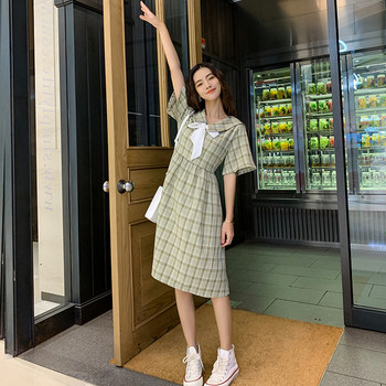 Női alkalmi kockás ruha zöld színben