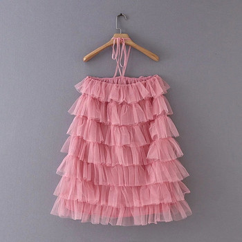 Tüll elemes női ruha rózsaszín színben