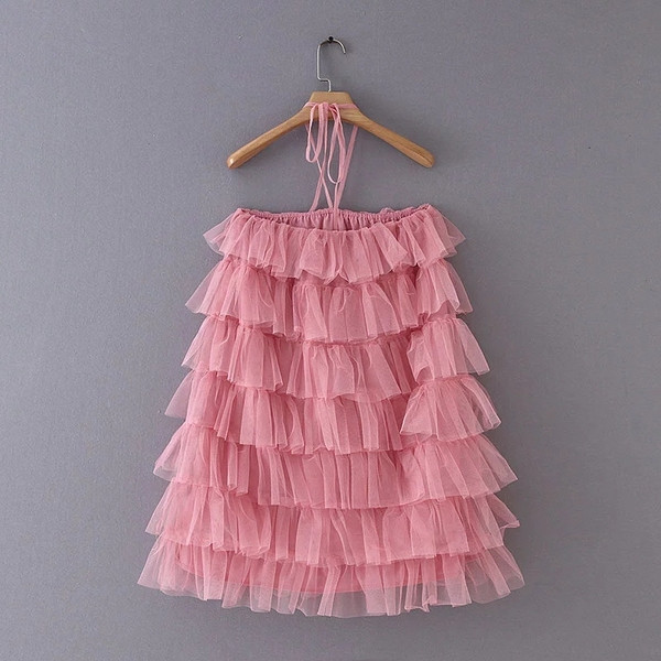 Tüll elemes női ruha rózsaszín színben