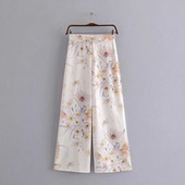 Дамски панталон с цветен мотив и висока талия