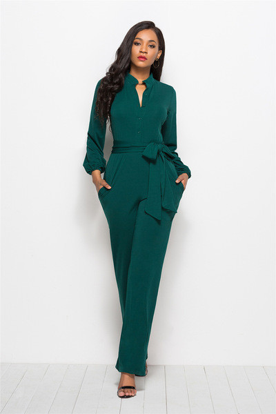 Stílusos női hosszú jumpsuit megkötős és hosszú ujjú több színben