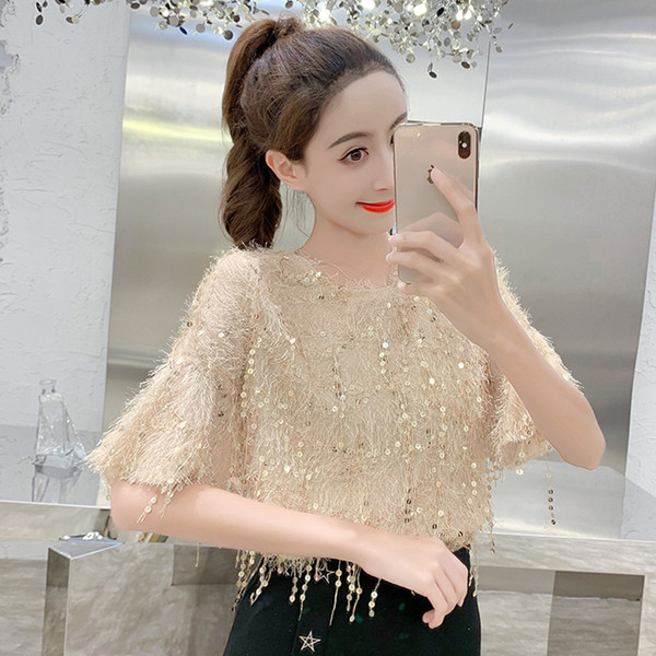 Modern női blúz 3/4 ujjal és flitterekkel, három színben