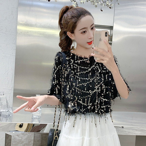 Modern női blúz 3/4 ujjal és flitterekkel, három színben