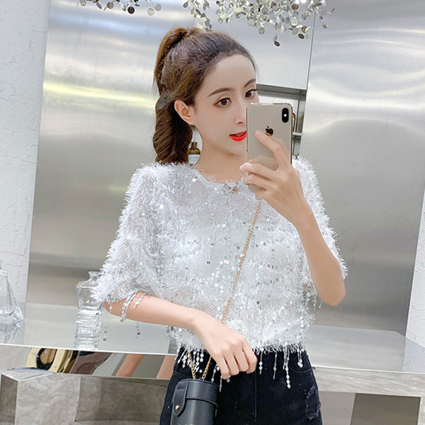 Modern női blúz 3/4 ujjal és flitterekkel, három színben