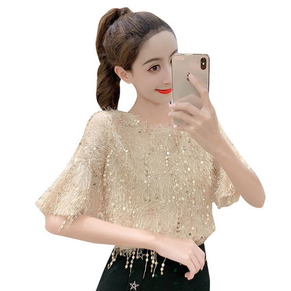 Modern női blúz 3/4 ujjal és flitterekkel, három színben