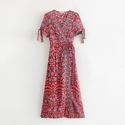 Rochie de dama cu decolteu in V si maneci scurte cu cravate in trei culori