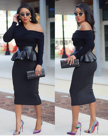 Rochie elegantă de damă cu mâneci lungi Model Slim în negru