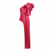 Rochie de dama model nou model asimetric cu panglica in rosu