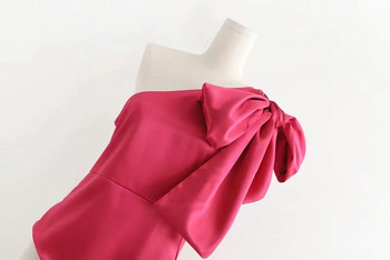 Rochie de dama model nou model asimetric cu panglica in rosu