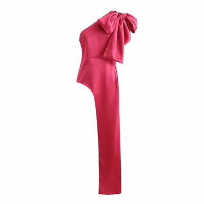 Rochie de dama model nou model asimetric cu panglica in rosu